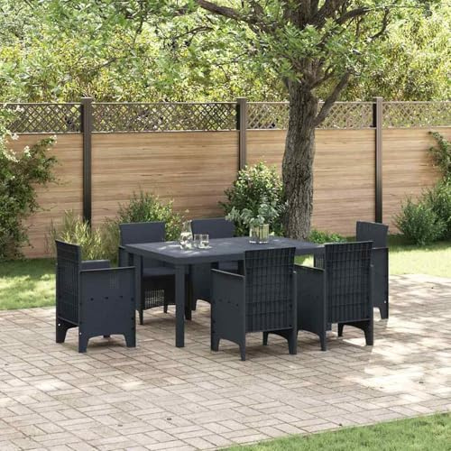Homgoday Anthrazit Poly-Rattan Gartentisch Rechteck 150x100x73 cm - 6 Personen - Stahlgestell Model871684