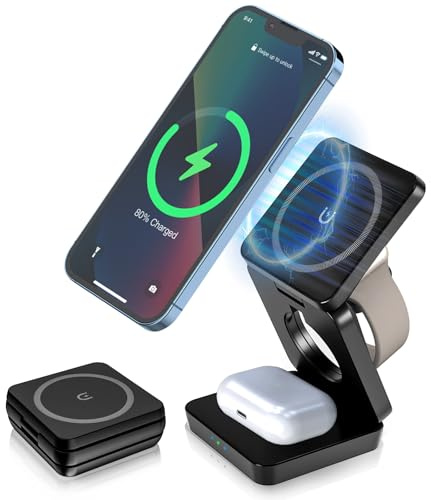 Stazione di ricarica wireless pieghevole 3 in 1, stazione di ricarica induttiva per Apple Watch e Phone, caricatore wireless per Phone 17/16/15/14/13/12, per iWatch Ultra/10/9/8/7/6/5/4/3/2/SE