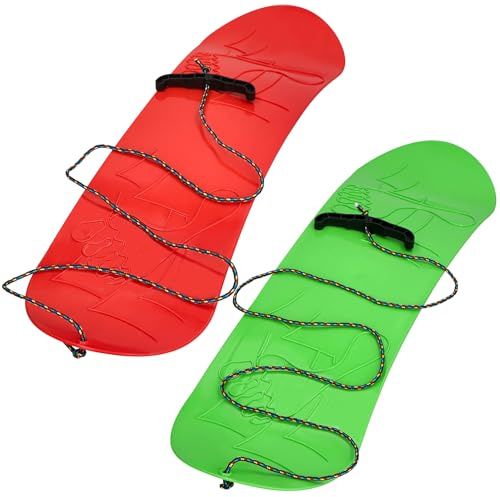 KOTARBAU® 2 St Plast Snowboard - Barnsnowboard - PVC - 68x20 cm - Röd & Grön - Snowboard för Barn - Barnsläde Med Rephandtag - Snöglidare - Vinterpulka - Plastpulka
