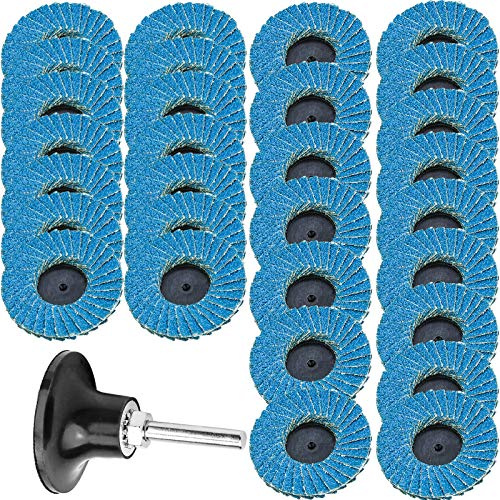 30 dischi lamellari da 50 mm, in ossido di alluminio, dischi abrasivi con codolo da 1/4, supporto per albero, grana 40, 60, 80, blu, nero, per smerigliatrice angolare