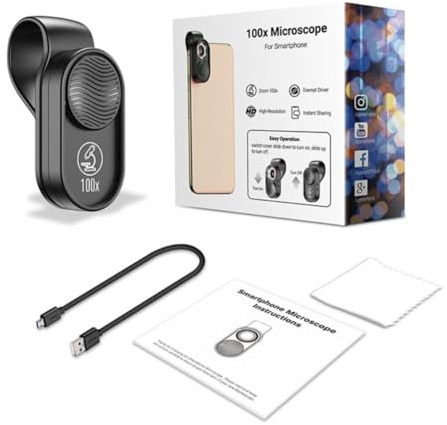 NINMORTH 100x Handy Mikroskop mit LED Licht, 6500K Beleuchtung, 4 Linsen Lupe Detailbeobachtung, Kompatibel mit Allen Smartphones, Schwarz