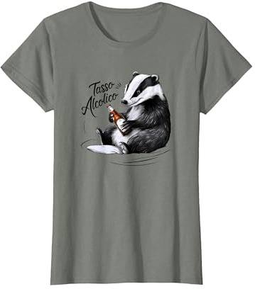 Tasso Alcolico Divertente Animale Beve Birra Maglietta, Donna, Verde Militare mélange, S