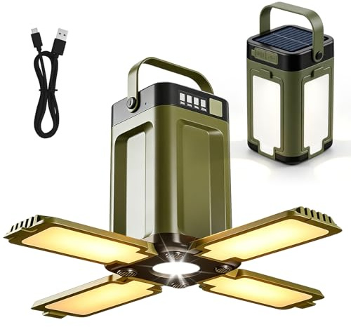 Campinglampe Solar, Campinglampe Aufladbar 2000mah Akku Camping Licht mit 6 Modi Zeltlampe zum Aufhängen USB C Ladung IPX4 Wasserdicht für Outdoor Camping Wandern Notfälle Garten Vielseitig Nutzbar
