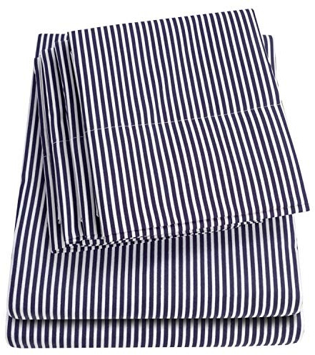 Sweet Home Collection Queen Sheet Set - 6 Piece 1500 Supreme Collection Fine Brushed Microfiber Deep Pocket Queen Sheet Set Bedding - 2 Extra Pillow Cases, Great Value, Classic Stripe Navy