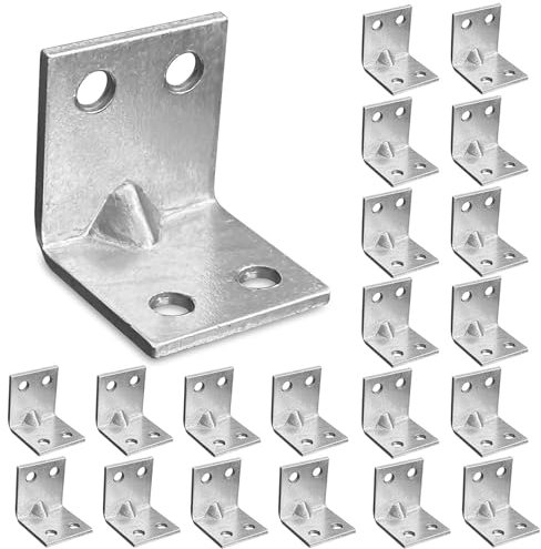OMIDEAS 20 x Staffe Angolari (20 x 20 x 20) Squadretta giunzione, Staffa angolare a 90 gradi, Connettore di fissaggio per mobili in legno, zincato argento