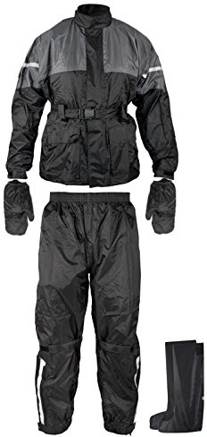 Anti Pluie Combinaison Kit Blouson Pantalon Gants Surbottes Impermeable Noir 3XL