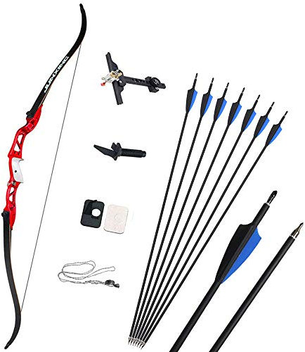 ZSHJG Takedown Recurve Bogen 66 Zoll Bogen und Pfeil Für Erwachsene 24-36lbs Bogenschießen Longbogen mit Carbonpfeilen Rechte Hand (Typ 3, 24lbs)