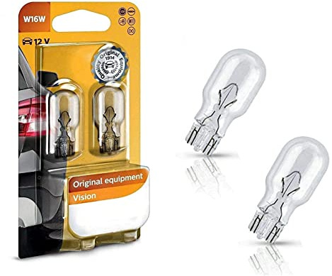 2x Philips Vision W16W 12V W2,1x9,5D 12067B2 High Tech Ersatz Halogen Birne für Bremslicht Hecklicht Rückfahrlicht Nebelleuchte vorne Blinker vorne hinten und seitlich E-geprüft