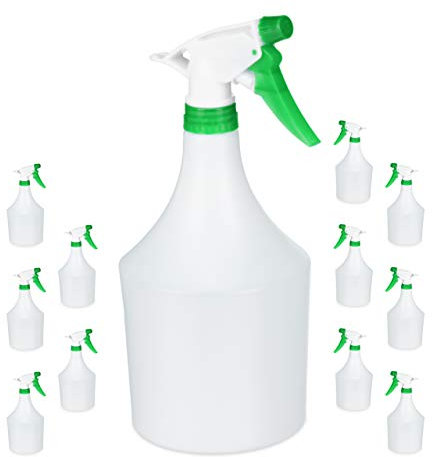Relaxdays 12 x Sprühflasche Pflanzen, einstellbare Düse, 1 Liter Handsprüher, mit Skala, Kunststoff, Blumensprüher, weiß-grün