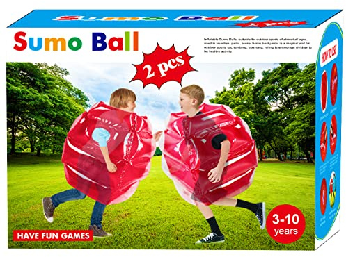 2 Pack inflatable bumper for kids, bumper bounce ball for Kids, kid sumo Balls, Lawn game ball for child outdoor team gaming play for 3-12 ages (24 inch, red+red)