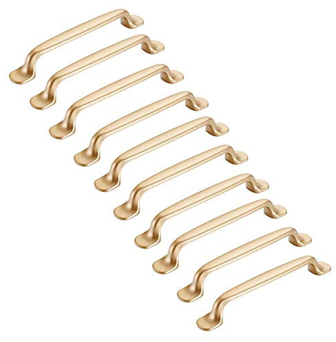 MARGUERASW Poignée de Placard Doré 128mm - Poignée de Meuble Cuisine Or pour Armoire et Porte (10 Pièces)