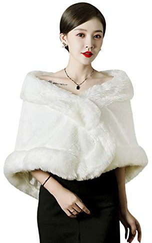 Damen Kunstpelz Schals und Wraps Braut Pelz Wedding Shawls Warm Schal Stola Brautzusatz Hochzeit Abend Brautschal Brautstola Brautjacke Cape für Frauen Braut Brautjungfern Wraps und Tücher