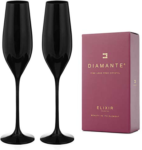 DIAMANTE Black Crystal Glasses - 'Ghost Black’ Collection (Champagne Flutes)