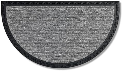 Fußmatte Außen & Innen rutschfest - Silber Linien 40 x 70 cm (Halbkreis) | Robuste Gummi Sauberlauf Türmatte langlebig Schmutzfangmatte sehr strapazierfähig Fussmatte aussen Stufen leicht zu reinigen