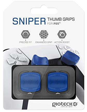 Gioteck STG PS5 - Thumb Grips PS5 Bouchons/Capuchons/Protection en Silicone pour Joysticks Grips PlayStation 5 - Antidérapant - Aide a viser - Protection Manette PS5 - Bleu