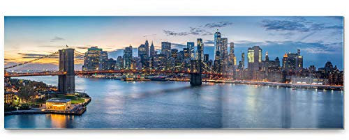 Wandbild Skyline Brooklyn Brigde New York - 150cm x 50cm Acrylglas 5mm mit Alu-Dibond Verbund + Rückrahmen