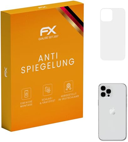 atFoliX Displayfolie kompatibel mit Apple iPhone 12 Pro Max Backcover Schutzfolie, entspiegelnde und stoßdämpfende FX Folie (3X)