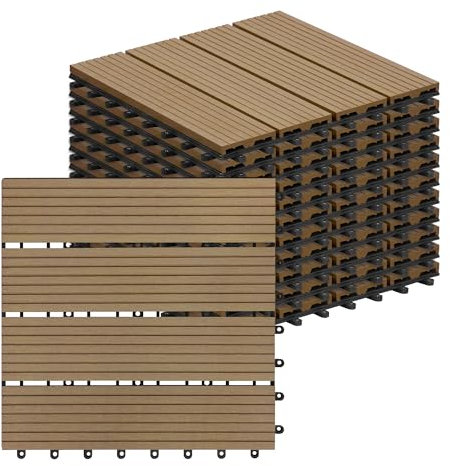 Laneetal Set di 11 Pavimento per Esterno, Pavimento WPC Incastro, Piastrelle per Decking a Incastro per Giardino, Patio, Terrazza, Balcone, Pavimentazione Esterna 30x30 cm, Caffè Chiaro