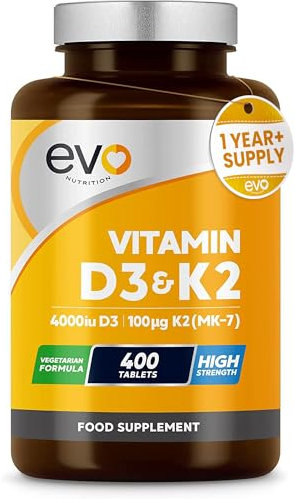 Vitamin D3 4000iu & Vitamin K2 100ug MK7 | 400 Vegetarian Tablets - 1 Year Supply | Cholecalciferol & Menaquinone | Made in The UK