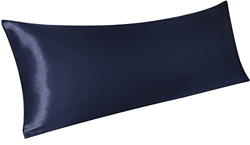 PiccoCasa Taie de Traversin Housse de Traversin Taie d'oreiller en Satin pour Cheveux Peau Soyeuse Fermeture d'enveloppe Marine 51x183cm