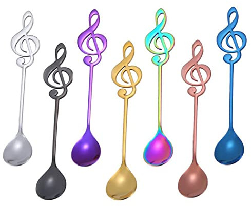 Hoshen Kaffeelöffel mit Musiknoten, 15,2 cm, Edelstahl, Eis, Tee, Zuckerlöffel, Espressolöffel, kalte Getränke, Desserts, Party-Rührgeschirr, 7 Farben