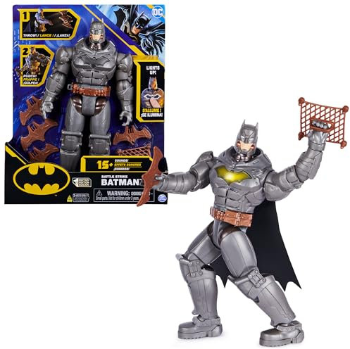 DC Comics Batman 30cm Deluxe - Actionfigur mit Schlag- und Wurffunktion, 5 Ausrüstungsgegenständen, Licht- und Soundeffekten