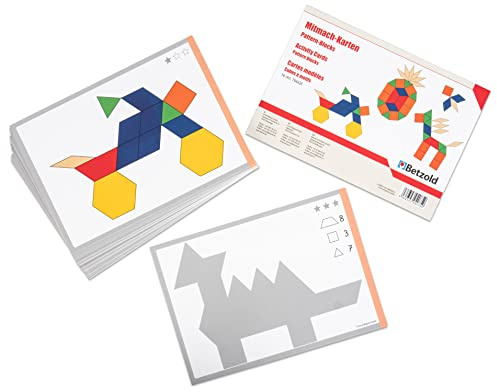Betzold - Mitmach-Karten Pattern Blocks - geometrische Grunderfahrungen, 32 bedruckte Aufgabenkarten