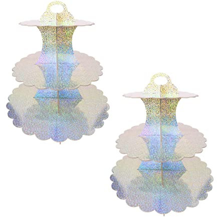 2 pcs Alzata Torta，3 Livelli Alzata Cupcake in Cartone，Adatto per La Festa di Matrimonio, Compleanno, Baby Shower, Torta, Torta da Dessert（argento）.