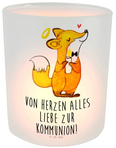 Mr. & Mrs. Panda Kerzenhalter Glas Fuchs Kommunion - Geschenk, tischlicht, Teelichthalter, Glauben, Windlicht, Kerzenglas, Konfirmation, Teelicht, Gläubig, Gott, Liebe
