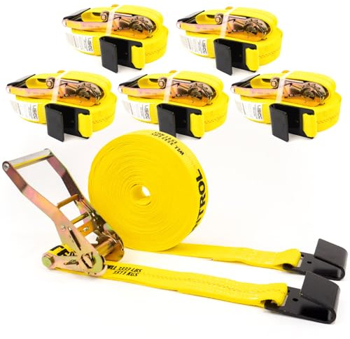 US Cargo Control Flat Hook Ratchet Straps 2 Inch x 50 Foot (6-Pack), 10,000 LBS Break Strength, Hay Hauling Straps, Heavy Duty Tie Downs for Flatbed Trailer or Truck, Secure Hay Balers