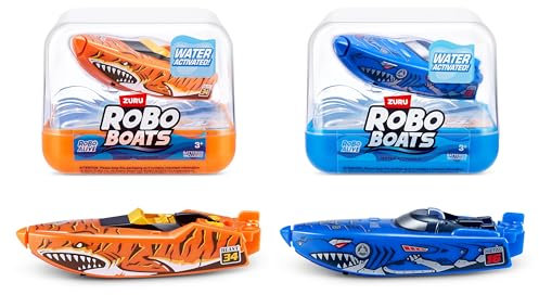 ROBO ALIVE ZURU Robo Boats, Tiger Shark & Robo Shark Boat, 2 Pack, by ZURU Water Activated Boat Toy, (Amazon Exclusive)