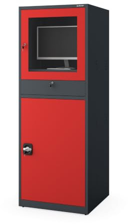 Jan Nowak Computer-Arbeitsstation PC-Schrank Computerschrank mit Schublade für Werkstatt Betrieb Lager Metall 175 cm x 64 cm x 63 cm (Anthrazit-Rot)