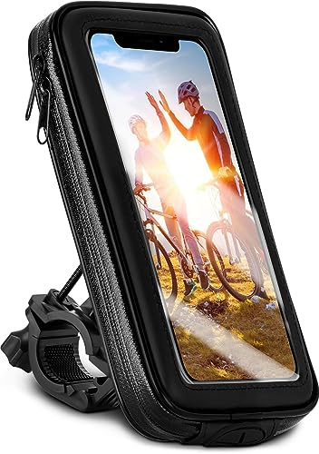moex Fahrradtasche für iPhone 15 Handyhalterung Fahrrad Lenker wasserdicht, Lenkertasche mit Touch Fenster, Fahrradhalterung Handy 360 Grad drehbar, eBike Halterung, Schwarz
