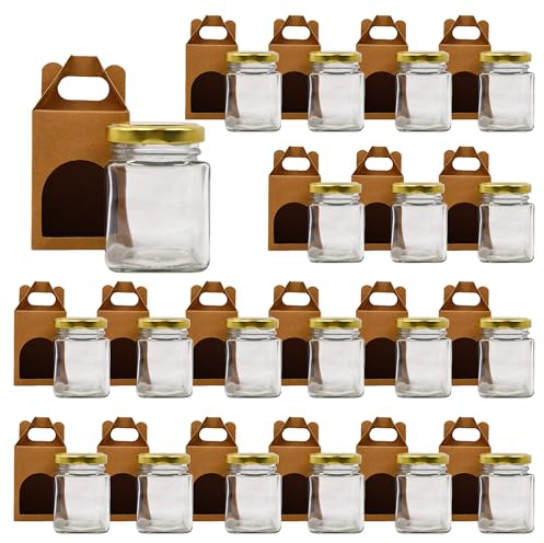 Espirito Rebelde Set 20 Barattoli di Vetro Quadrati 150 ml con Coperchio + 20 Scatole Kraft – Vasetti per Spezie, Marmellata e Yogurt | Organizzazione Cucina