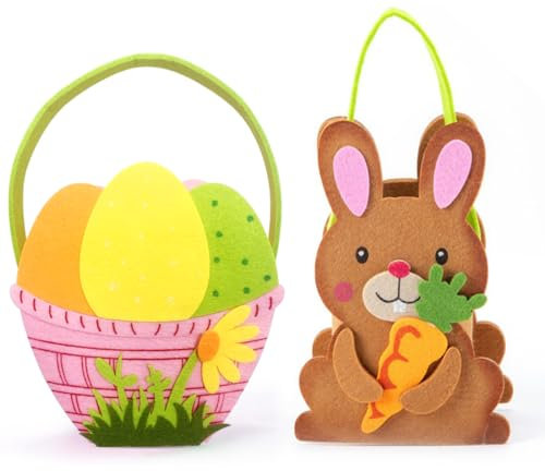 Meleager Cestino Pasqua Bambini, 2 Pezzi Cestini per Uova di Pasqua, Cestino per Coniglietti, Cestino Pasqua in Feltro con Manico per Uova, Caramelle, Regali, Come Decorazione Pasquale