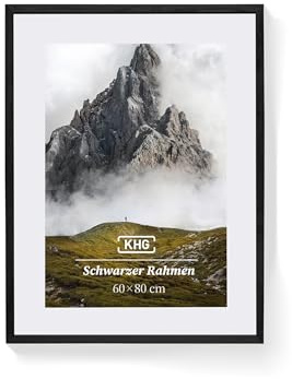 KHG Premium-Bilderrahmen 60x80 cm schwarz, stabile Glasfront, für Zuhause | hochwertiges Passepartout & MDF-Holzrahmen für Fotos, Poster, Zertifikate & Collagen, vielseitig einsetzbar