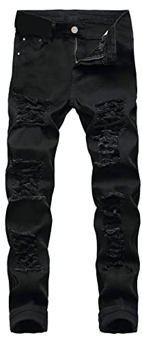 Jeans Pantaloni da Uomo in Denim Ginocchio Strappato Casual Slim Fit Sottili Elasticizzato Pantaloni Hip-Hop Ragazzo Chino Skinny Ripped Pantaloni Bianco Nero Rosso