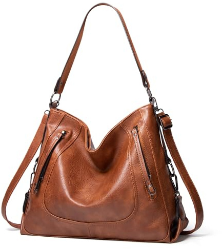 SODOLLEE Femmes Sac à Main Vintage Sac Hobo Doux Cuir PU Sac D'épaule Grand Sac Fourre Tout Dames Rétro Sac Cabas Sacs Portés Main Bandoulière pour Travail Shopping Voyage Brun
