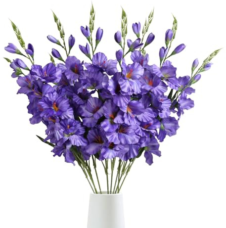 IPOPU Gladiolus Artificial Flowers Purple Gladiolus Flowers 10 PCS 30.3 in Silk Gladiolus Flowers with Stems Artificial Gladiolus Flowers for Home Wedding Office Decoration(Purple)