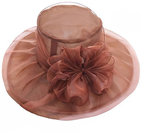 Reyox Damen Fascinator Hut Organza Breite Krempe Bowknot Sonnenhut für Hochzeit Ascot Karneval Tee Party Braun