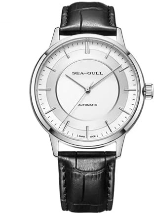 SEA-GULL män automatisk mekanisk klocka klassisk affärer vardaglig vattentät safir armbandsur 6061, Vitt, Klassisk
