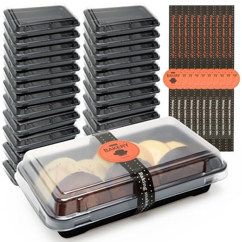 MAIXINNEW 25 Pièces Boîtes à Tranche de Gâteau Plastique, Petite Boite Gateau Individuel Transparente avec Couvercle, Boite Patisserie Rectangulaire Petit avec Autocollant Sceller (16x9,5 cm)