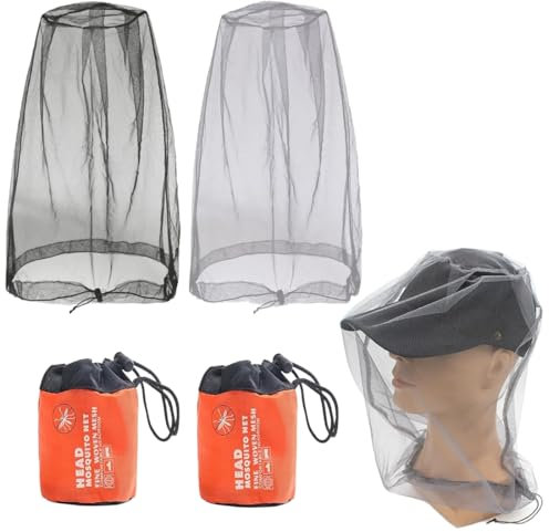 HSKRKOW 2 Stück Mückennetz Kopf, Imkerhut, Moskitonetz Kopf, Moskitonetz Hut, Moskitonetz Graue Tarnung,Moskito Hut, Moskito Kopfnetz Hut Sonnenhut, Für Outdoor Camping Wandern(Schwarz/Grau)