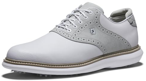 FootJoy Scarpe da Golf Traditions Uomo, Bianco Grigio Bianco, 45 EU