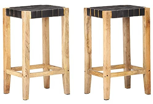 Sufrk Barhocker 2 STK. Barhocker Outdoor Bistrotisch Hocker Barhocker Set Schwarz Echtleder 75 cm