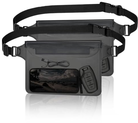 Lucxhcky Wasserdichte Tasche mit Hüftgurt, wasserdichte Hüfttasche zum Schwimmen, Kajakfahren, Bootfahren, Surfen, 2 Stück, Schwarz , 9'' x 7'', SIMPLE