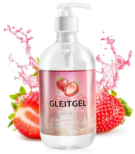 Gleitgel Wasserbasis mit Erdbeergeschmack, 500ml Gleitgel Gel für Sex, Gleitgel Stimulierend für Frauen, Nicht Klebrig, Kein Zucker, für Männer und Frauen, Geeignet für Sexspielzeug und Kondome