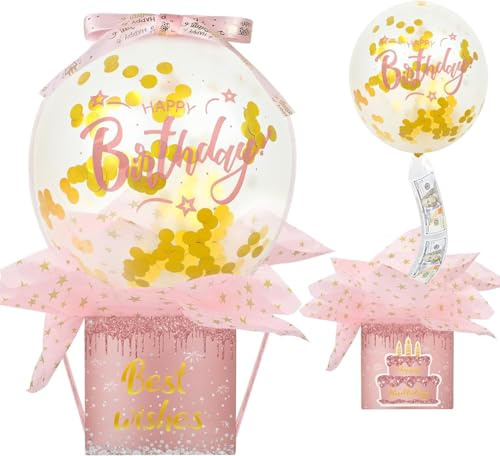Huipalon Geld Ballon Überraschung Set Geburtstag Geld Ziehbox Überraschung Geschenkbox Lustiges Bargeld Geschenk Geburtstag Spardose Bargeld Geschenk Ziehen Geldgeschenke Freunde Kinder Familie