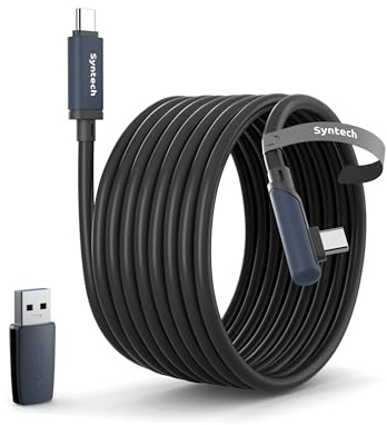 Syntech Link Cable 20FT Compatible with Oculus/Meta Quest 3/Quest 3S/Quest2/Pro/Pico 4 and PC/SteamVR, Upgraded Type C with USB 3.0 Adapter, High Speed Data Transfer Cord for VR Headset, Black