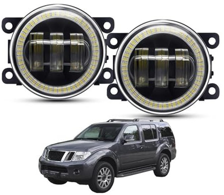 ODKBFG Phare Avant 2 X Ensemble Phares Antibrouillard Angel Eye Pour Nissan Pour Pathfinder R51 2005-2012 LED Lentille Antibrouillard Feux Jour DRL 12V Feux Avants(Blanc)